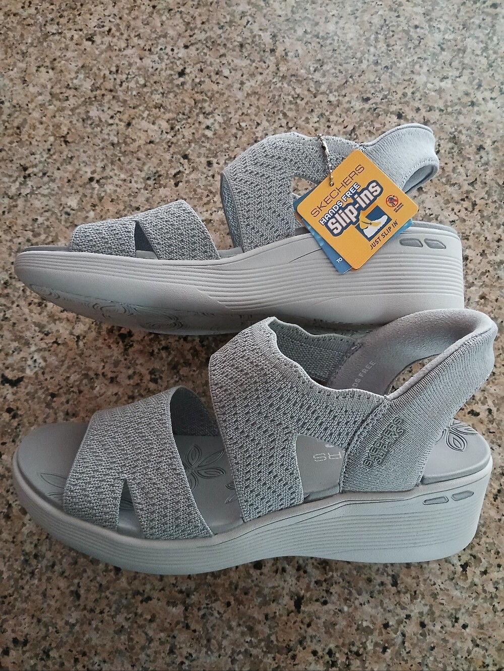Women's Skechers Slip-Ins Light Gray Knit Wedge Sandals